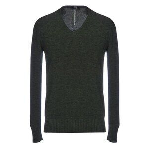 NWT New $210 +39 MASQ V-Neck Wool Dark Green Sweater Size S Made In Italy
